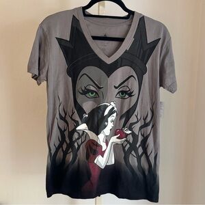 Disney Snow White Evil Queen Maleficent Cotton V-Neck T-Shirt in Gray, XS NWT